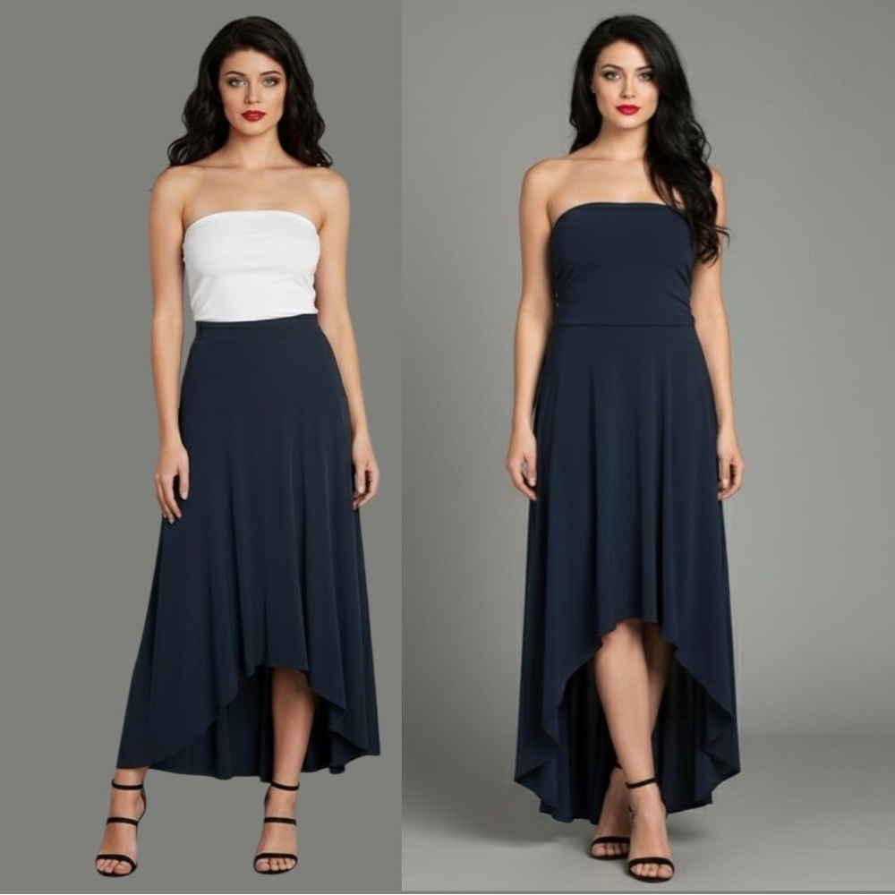 Michael Kors Women’s Asymmetrical Strapless Maxi Skirt Dress Navy Blue Sz Large